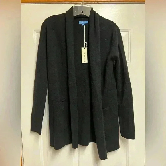 BURGESS TRAVEL COAT Black Open Front Cardigan XS - Picture 3 of 9